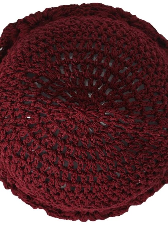 Women\'s Cotton Crochet Slouchy Beanie Hat Knit Summer Skull Cap Burgundy Red main image 6